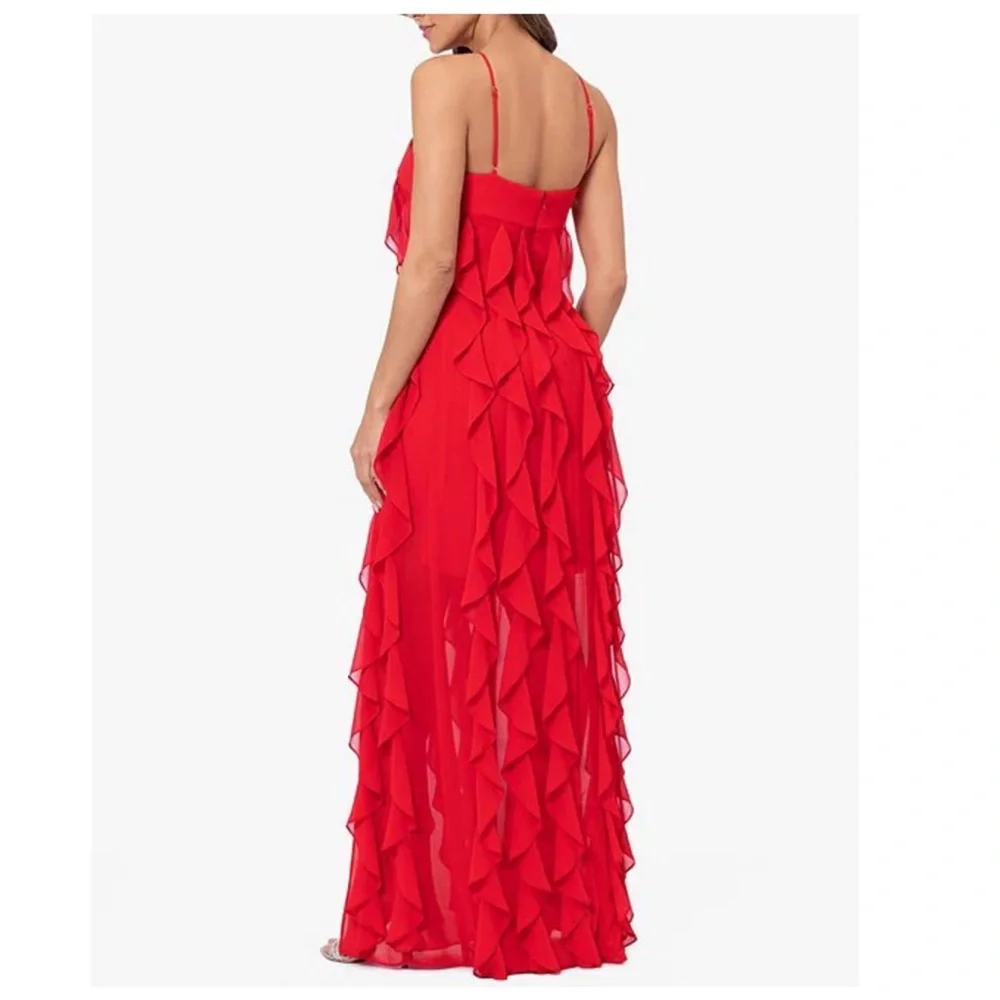 Xscape chiffon halter neck, ruffle twist maxi dress - Picture 3 of 11
